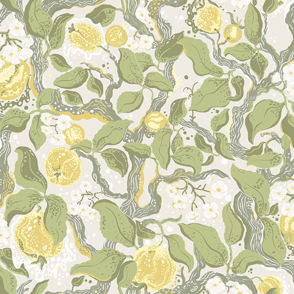 A-Street Prints by Brewster 4143-22027 Kort Yellow Fruit and Floral Wallpaper
