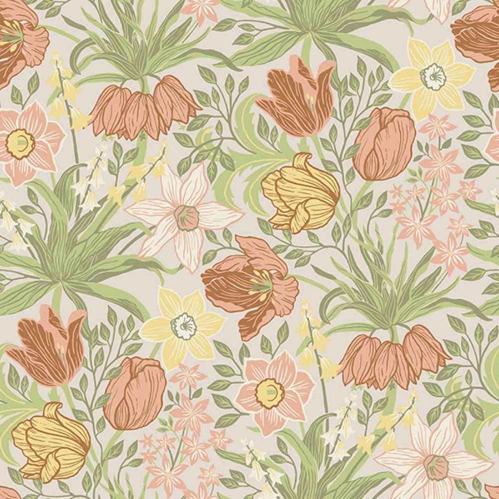 A-Street Prints by Brewster 4143-34028 Cecilia Chartreuse Tulip and Daffodil Wallpaper