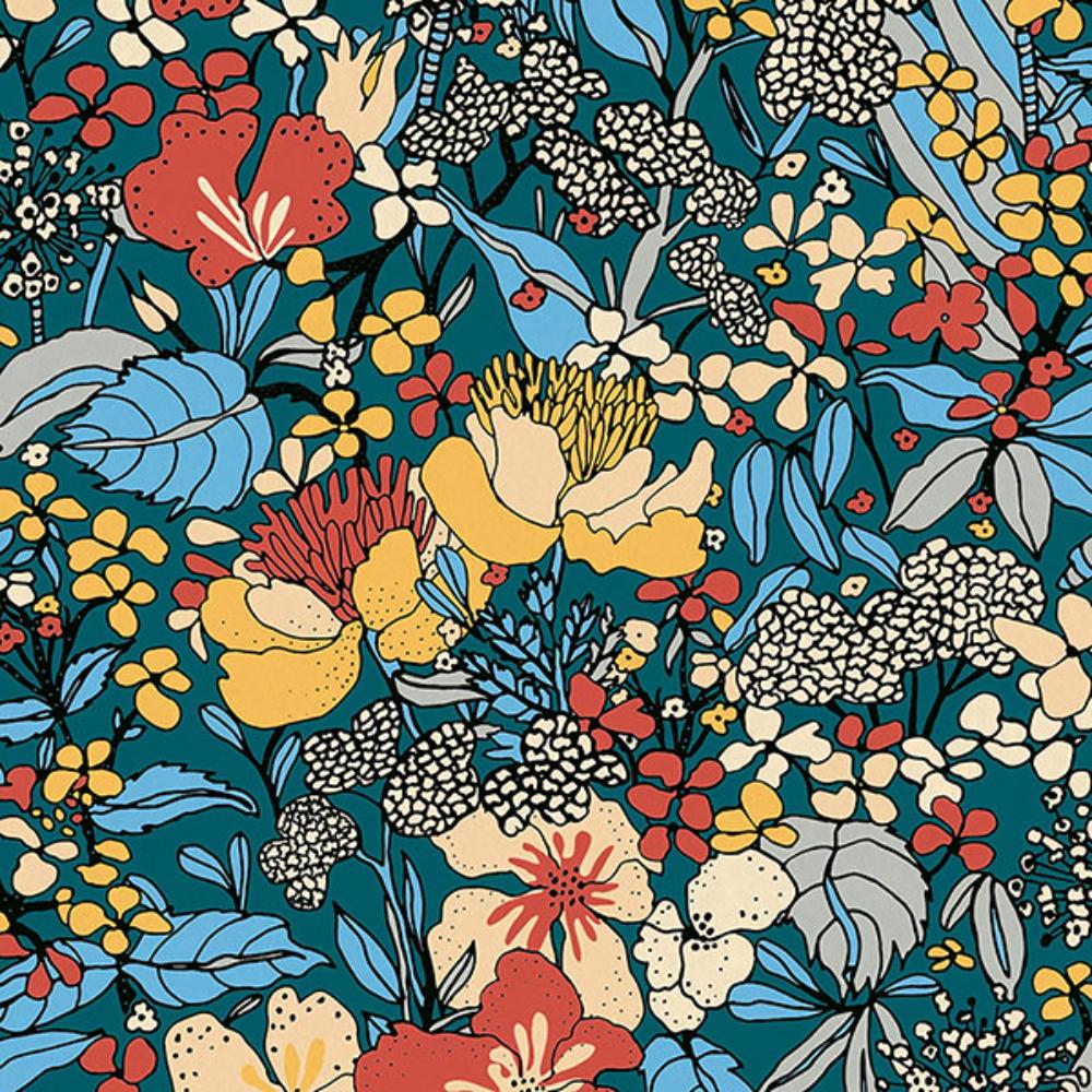 AS Creation by Brewster AS377564 Zetta Blue Floral Riot Wallpaper