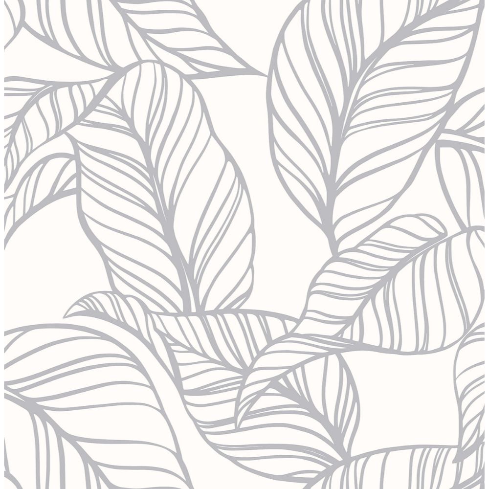 A-Street Prints by Brewster AST3788 Kagan Grey Large Leaf Wallpaper
