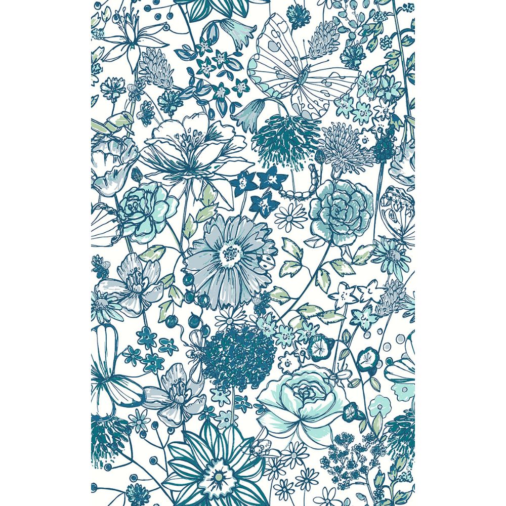 A-Street Prints by Brewster AST3791 Daley Blue Line Floral Wallpaper