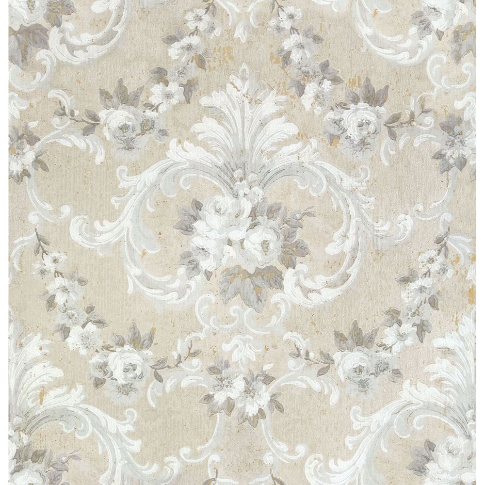 A-Street Prints by Brewster AST4064 This Old Hudson Natural Neutral Rose Damask Wallpaper