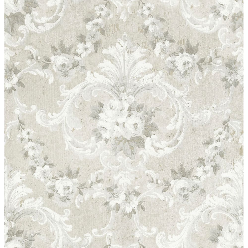 A-Street Prints by Brewster AST4065 This Old Hudson Timeless Grey Rose Damask Wallpaper
