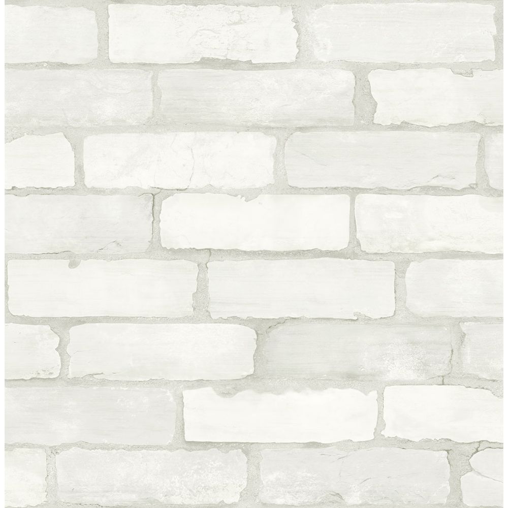 A-Street Prints by Brewster AST4075 Limewashed Aged White Brick Wallpaper