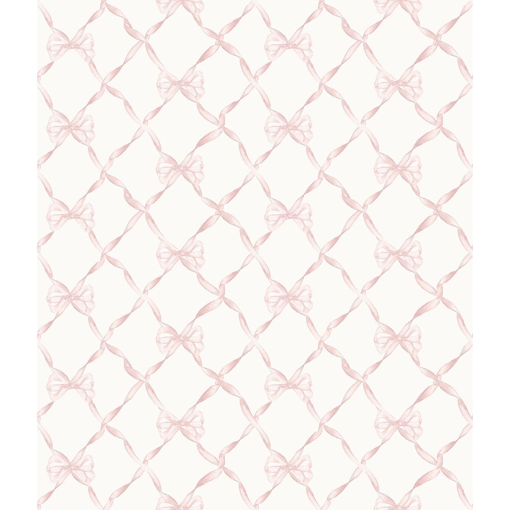 A-Street Prints by Brewster AST4114 Baby Bow Faded Primrose Ribbon Trellis Wallpaper