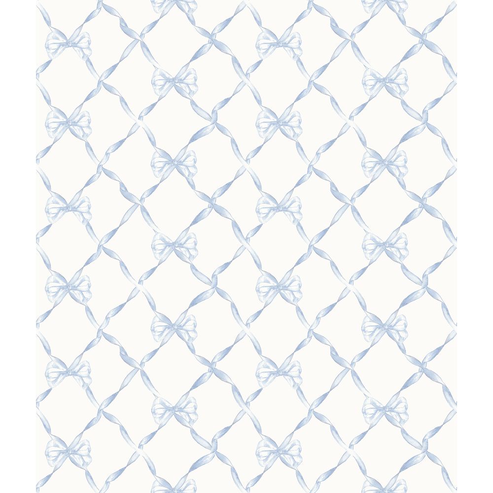 A-Street Prints by Brewster AST4168 Baby Bow Blue Bella Ribbon Trellis Wallpaper