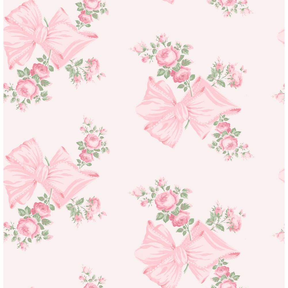A-Street Prints by Brewster AST4169 Rosa Beaux Pink Mint Large Bow Spot Wallpaper