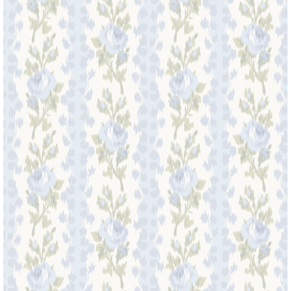 A-Street Prints by Brewster AST4171 Blooming Heirloom Blue Romance Rose Stripe Wallpaper