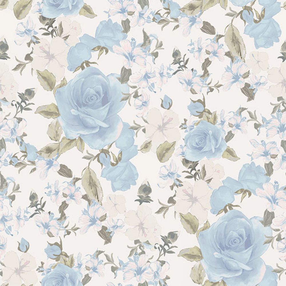 A-Street Prints by Brewster AST4656 Sunset Harbor Rose Bella Lina Blue Roses & White Flowers Wallpaper