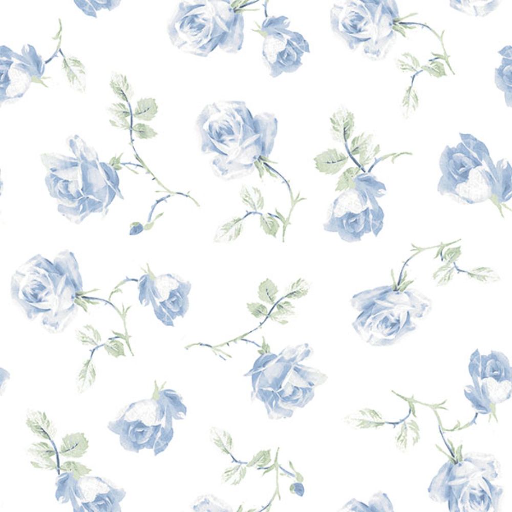 A-Street Prints by Brewster AST6085 Ribbon Rosa French Blue Loose Roses Wallpaper
