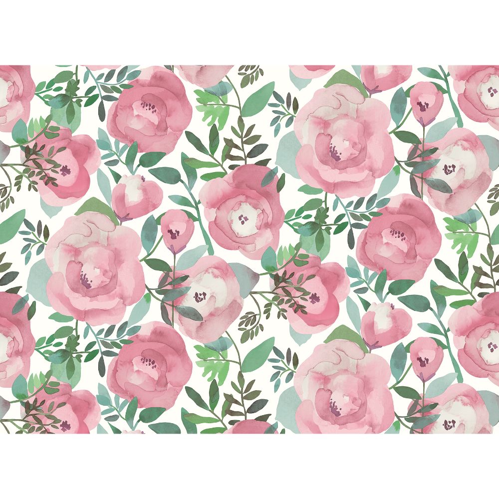 REMIX Walls by Katie Hunt x A-Street Prints By Brewster Blooming Floral Darling Pink Wall Mural