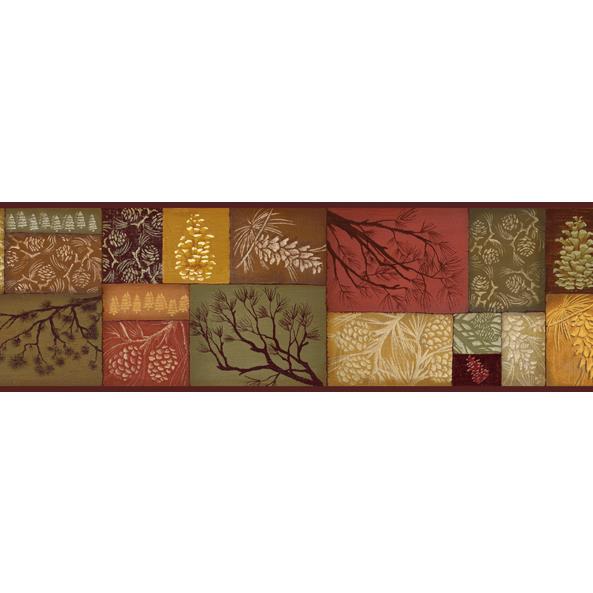 Chesapeake by Brewster BBC35511B Borders by Chesapeake Monde Red Pinecone Branch Collage Border Wallpaper in Brown