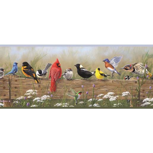 Chesapeake by Brewster BBC44671B Borders by Chesapeake Clarence Green Songbird Menagerie Portrait Border Wallpaper in Red