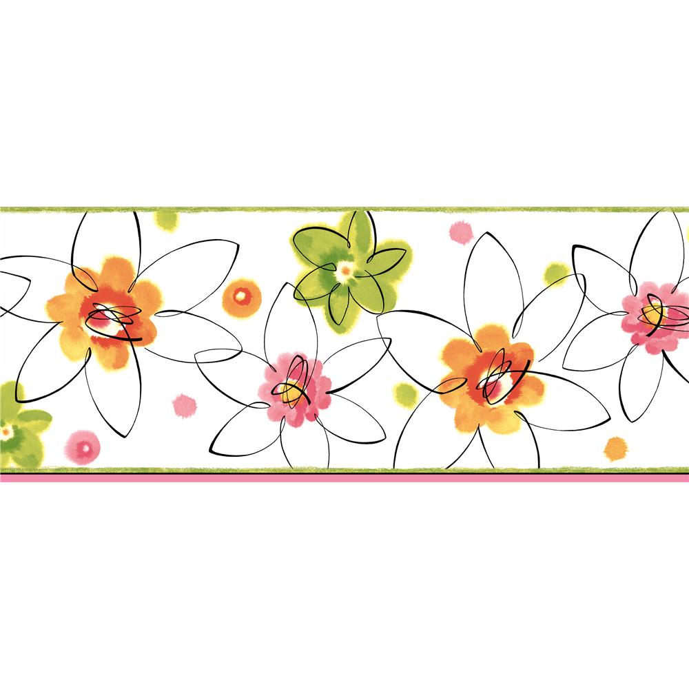 Chesapeake by Brewster BBC94031B Borders by Chesapeake Butterbean Pink Crazy Daisies Toss Border Wallpaper in Pink