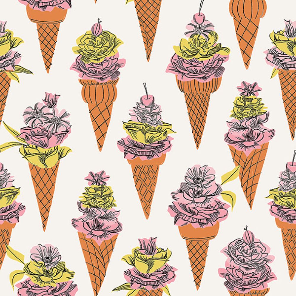 By Dylan M by Brewster BDS6076 Orange Floral Ice Cream Peel & Stick Wallpaper