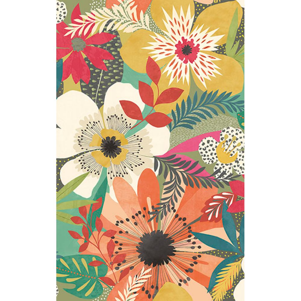 Ohpopsi by Brewster CEP50105W Janis Olive Floral Riot Wallpaper