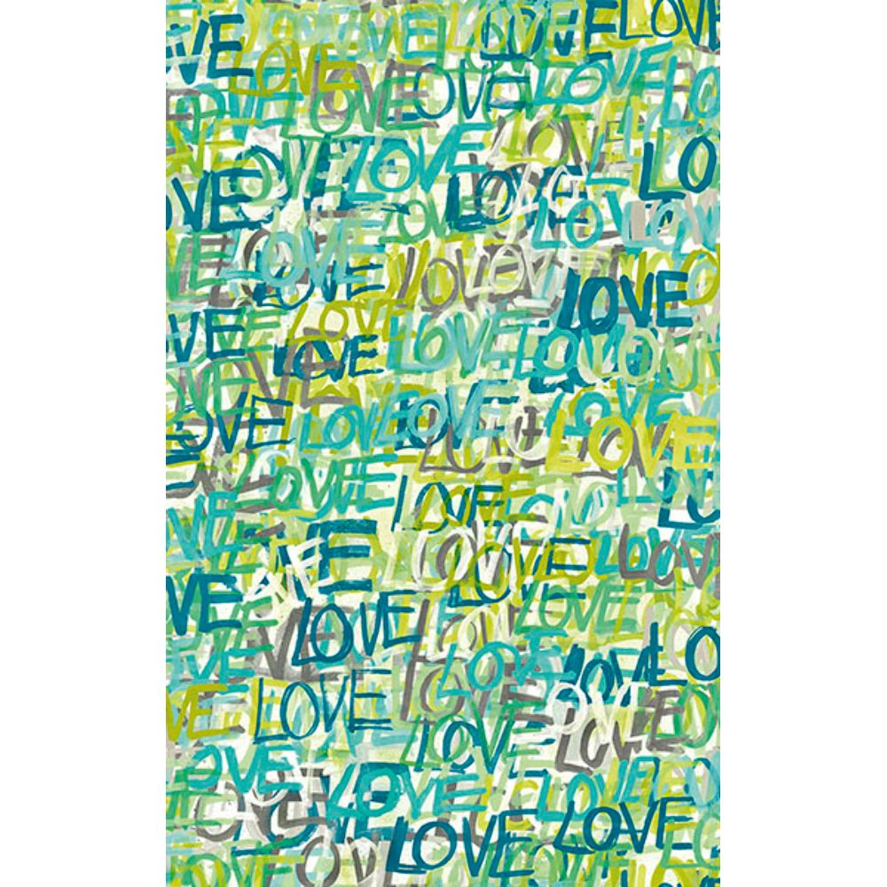 Ohpopsi by Brewster CEP50123W Indio Teal Love Scribble Wallpaper