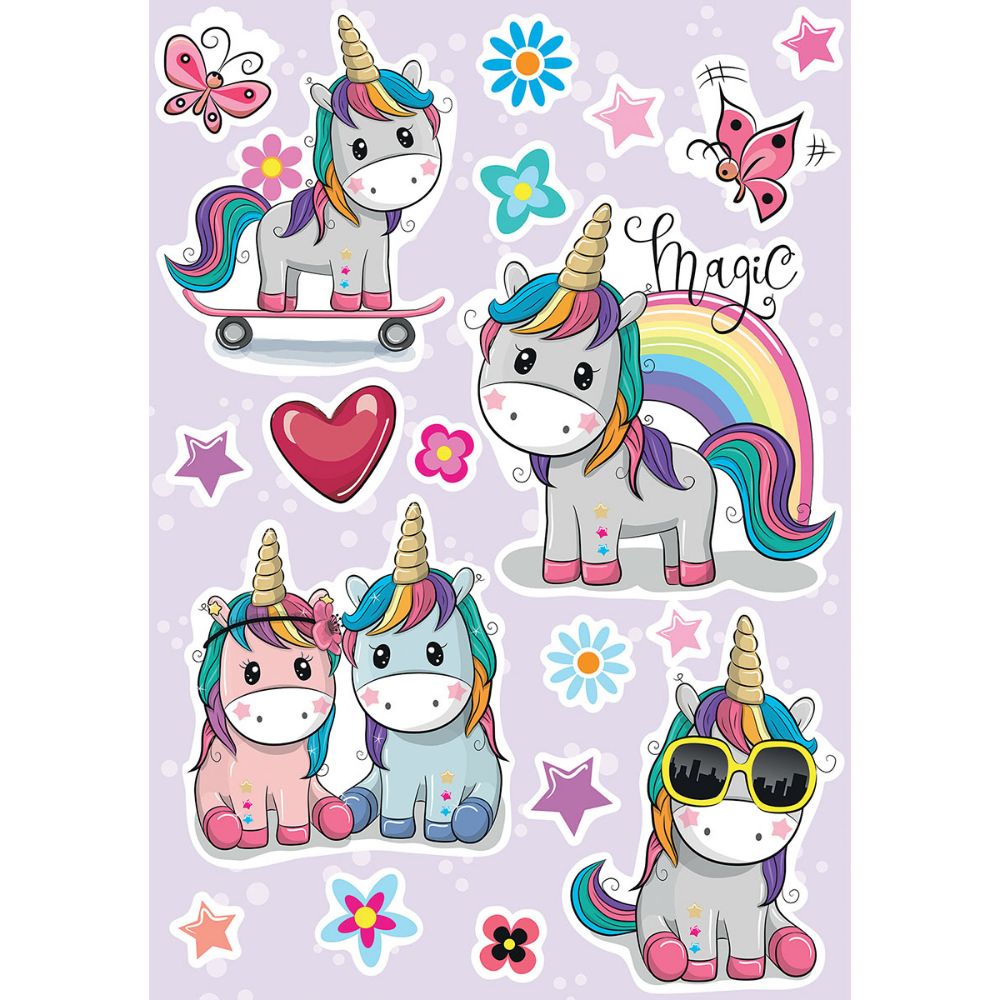 Crearreda by Brewster CR-18116R Colorful Unicorns Wall Stickers