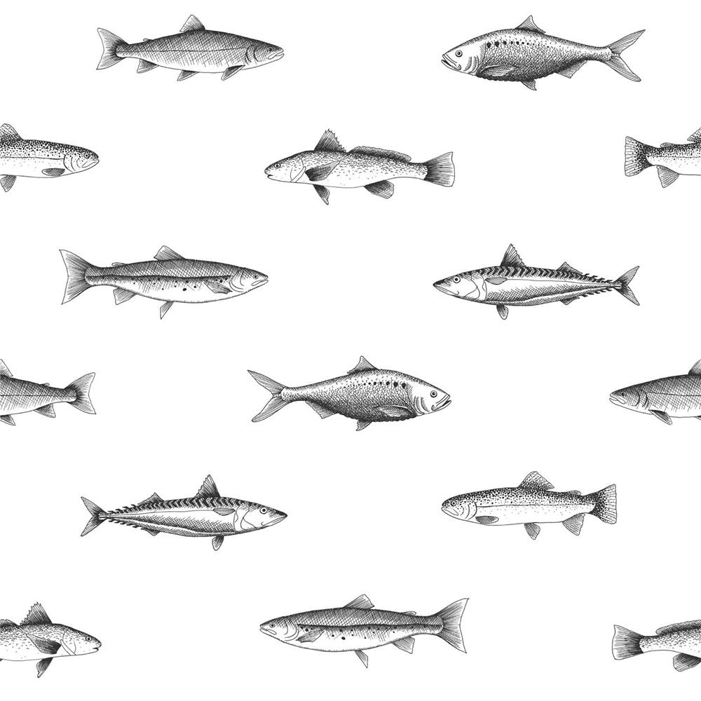 Brewster DD138967 Design Department Fiyero Off-White Fish Wallpaper