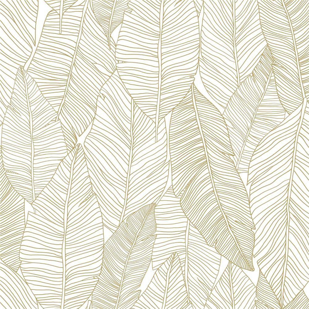 ESTA Home by Brewster DD139125 Design Department Canales White Gold Inked Leaves Wallpaper in White