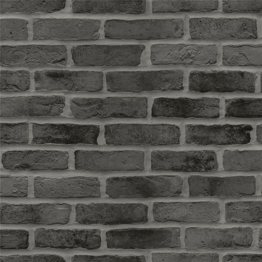 ESTA Home by Brewster DD139138 Design Department Burnham Black Brick Wall Wallpaper in Black
