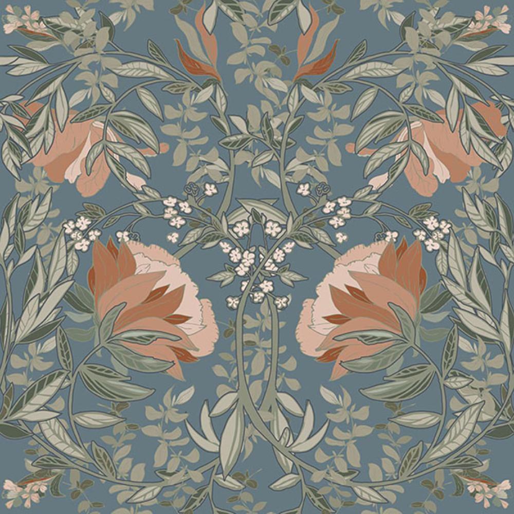 ESTA Home by Brewster DD139643 Ester Blue Nouveau Blooms Wallpaper