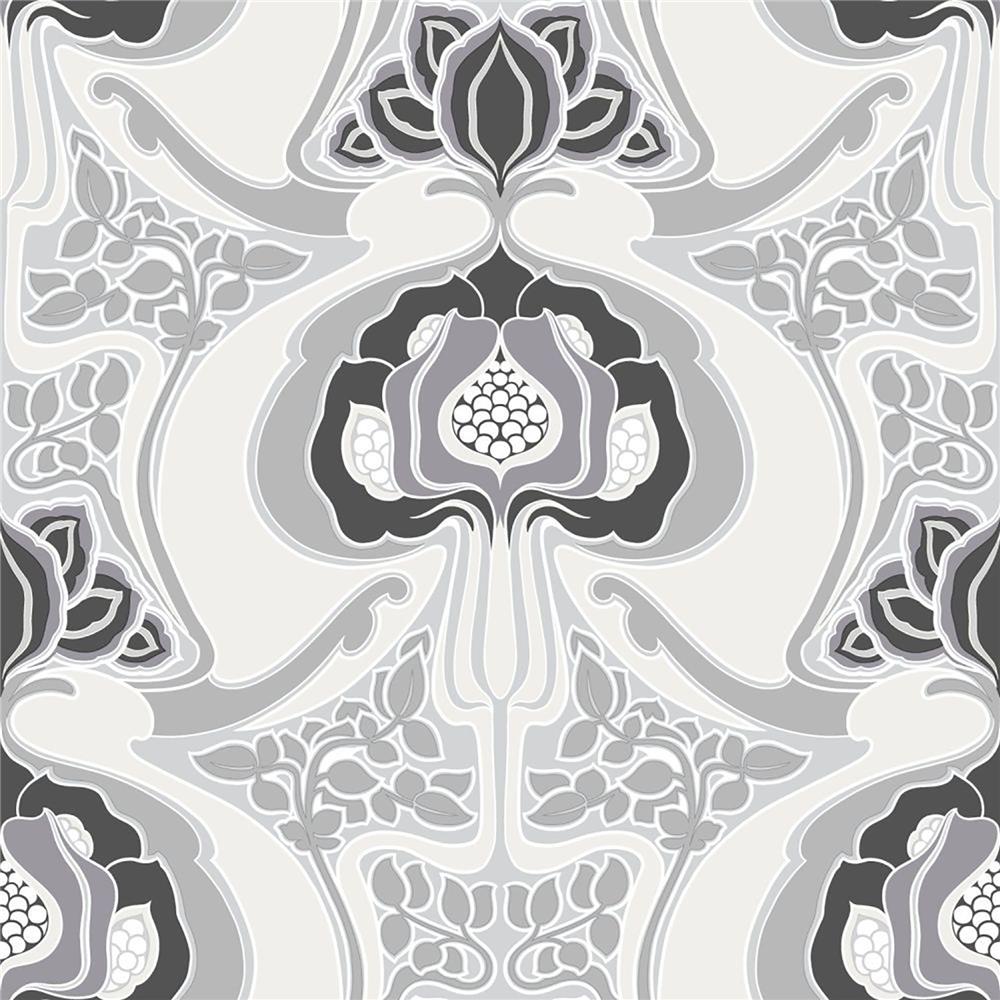 ESTA Home by Brewster DD347209 Design Department Joaquin Black Art Nouveau Floral Wallpaper in Black