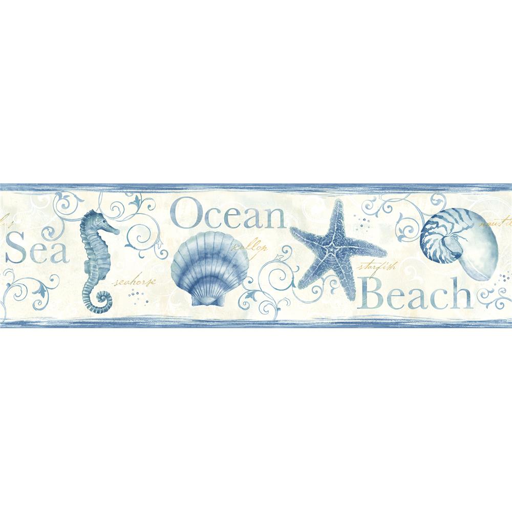 Chesapeake by Brewster DLR53561B Sand Dollar Island Bay Blue Seashells Border Wallpaper in Blue
