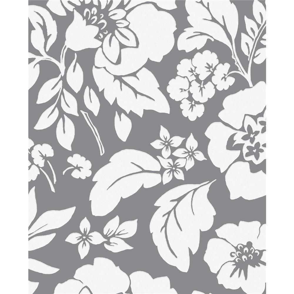 Eijffinger by Brewster Botanical EJ363065 Avens Grey Floral Wallpaper in Grey