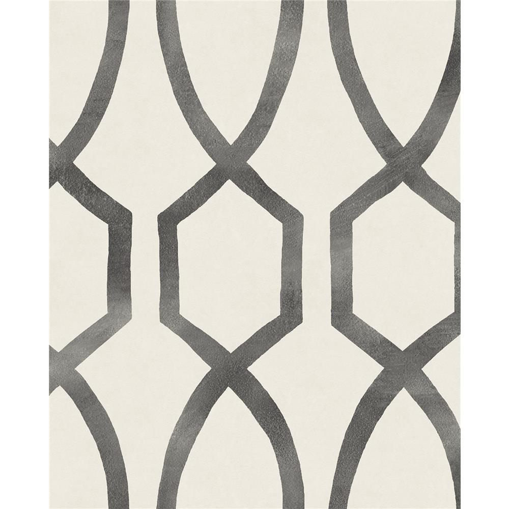 Eijffinger by Brewster Graphics EJ377041 Stina Charcoal Trellis Wallpaper in Charcoal