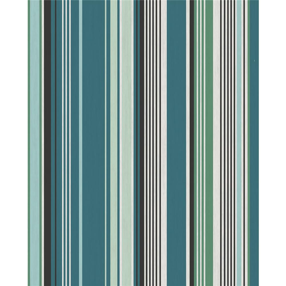 Eijffinger by Brewster Graphics EJ377112 Svea Teal Stripe Wallpaper in Teal