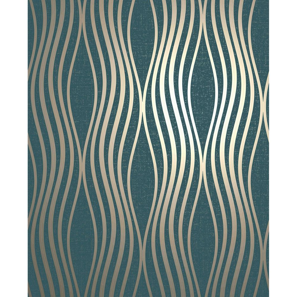 Fine Decor by Brewster FD42687 Valor Aquamarine Wave Wallpaper