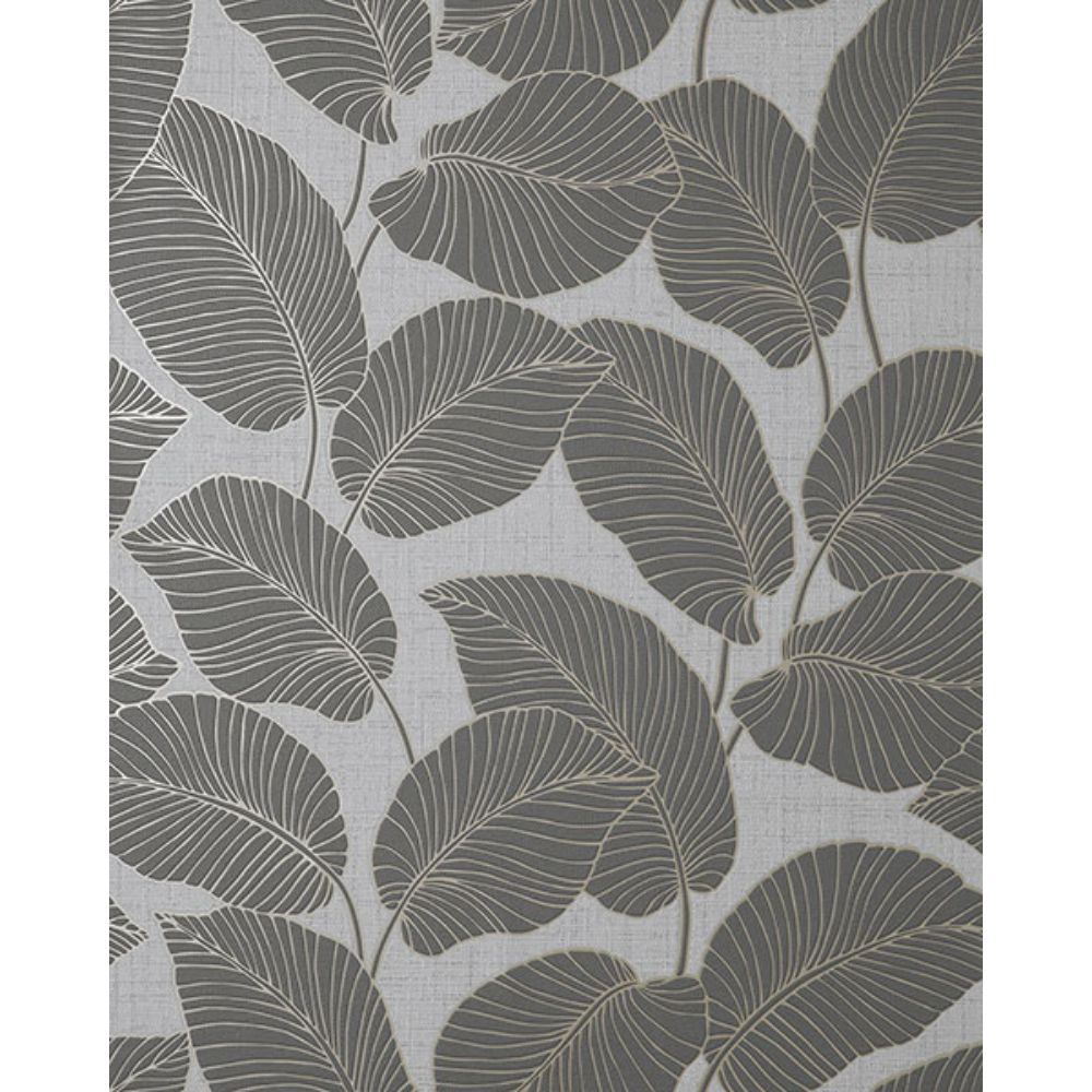 Fine Decor by Brewster FD42819 Larson Grey Leaf Wallpaper