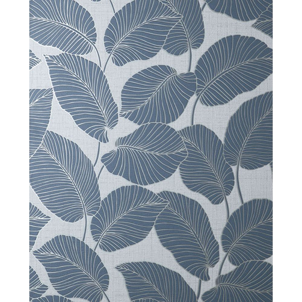 Fine Decor by Brewster FD42820 Larson Blue Leaf Wallpaper