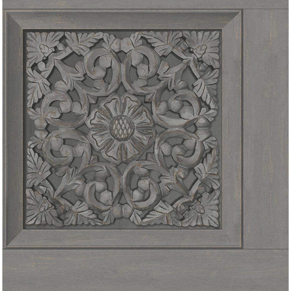 Fine Decor by Brewster FD43274 Albie Dark Grey Carved Panel Wallpaper