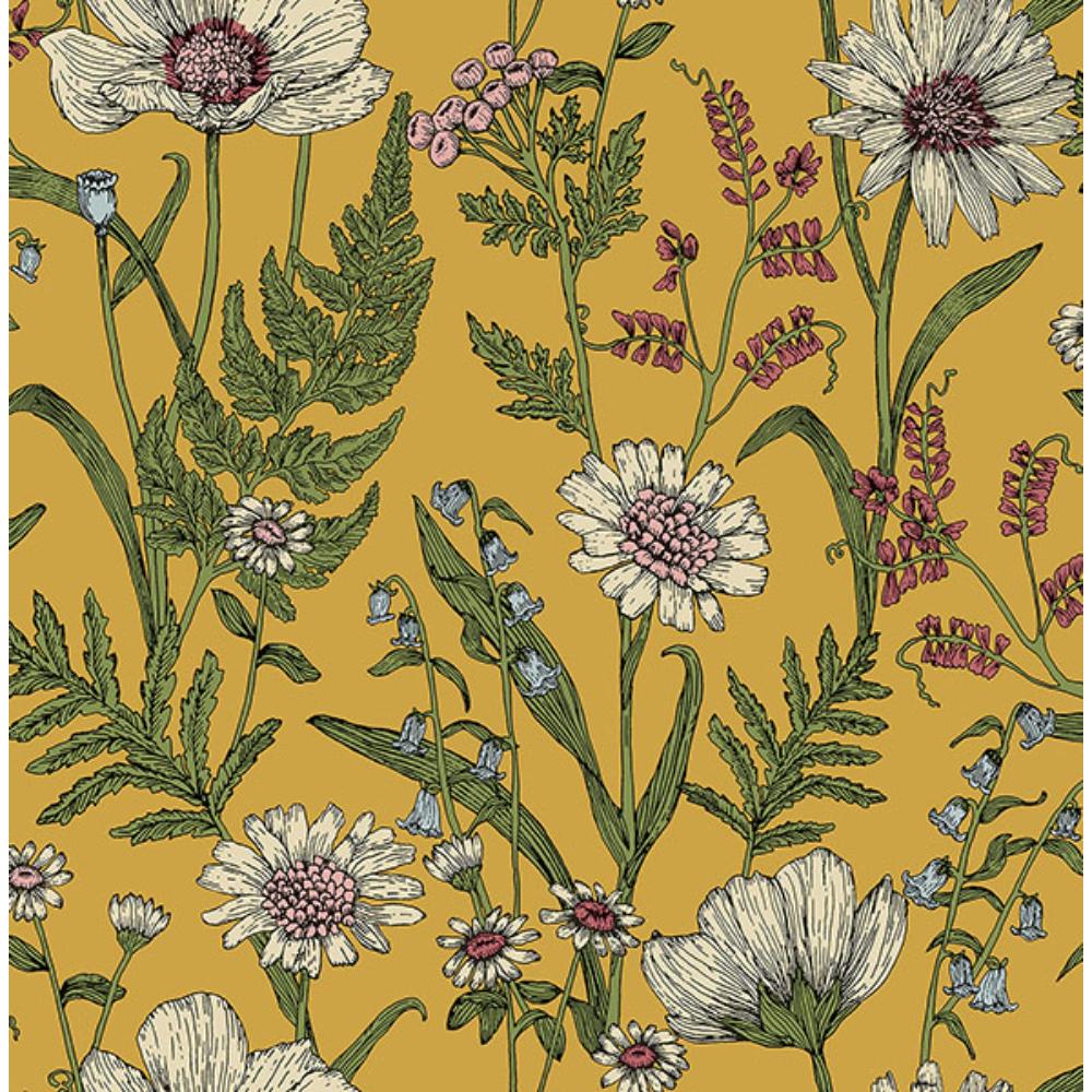 Fine Decor by Brewster FD43336 Arden Mustard Wild Meadow Wallpaper