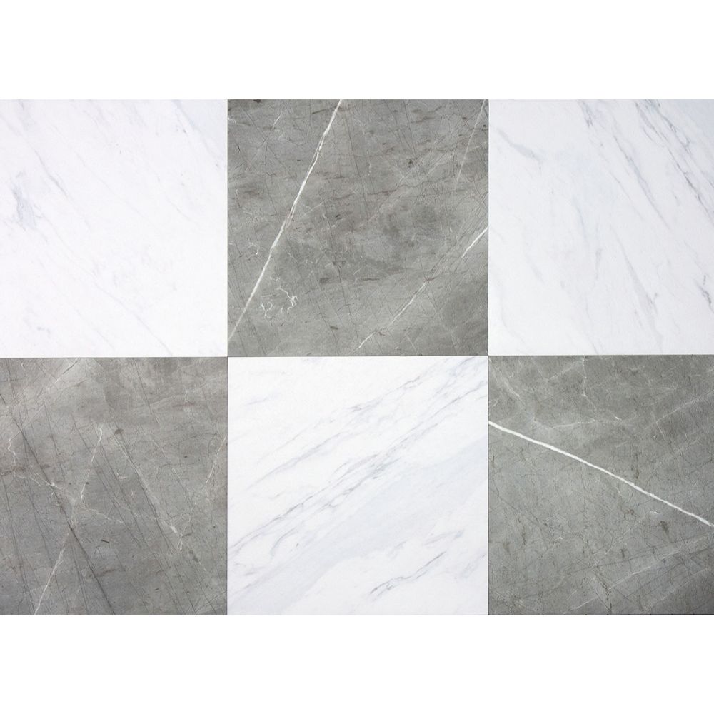 FloorPops by Brewster FP4421 Grey & White Marble Bonneville Peel & Stick Floor Tiles