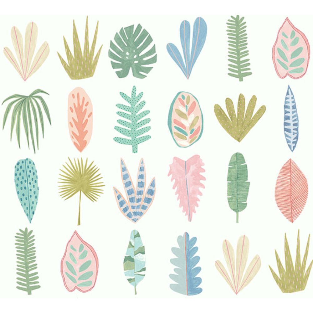 ohpopsi by Brewster GHS50101W Leaf Boogie Pastel Tropical Mix Wallpaper