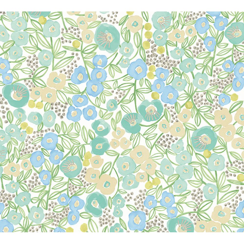 ohpopsi by Brewster GHS50119W Flora Teal Garden Wallpaper