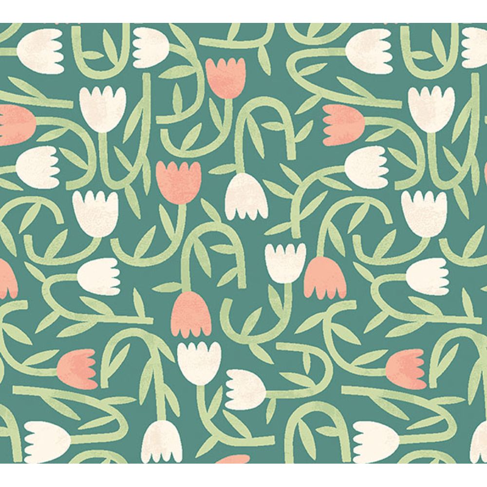 ohpopsi by Brewster GHS50138W Aino Green Tiny Tulip Wallpaper