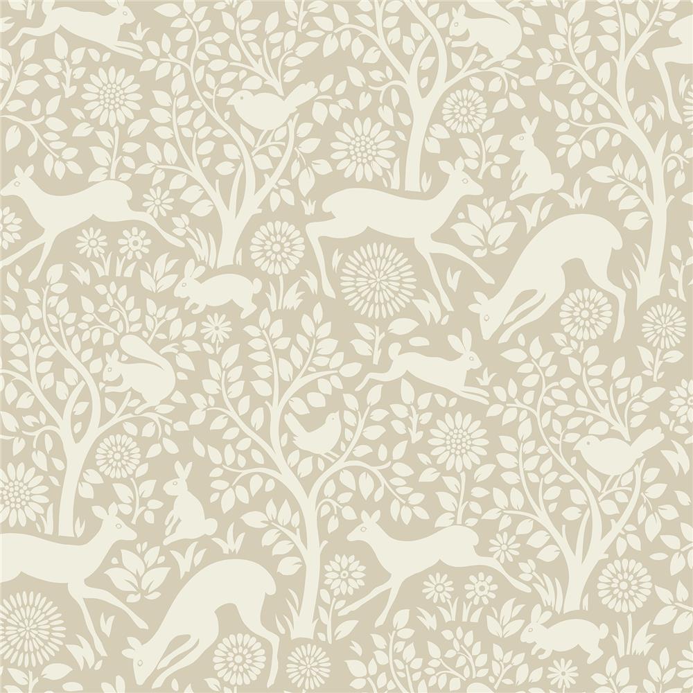 Chesapeake by Brewster HAS01236 Hide and Seek Anahi Neutral Forest Fauna Wallpaper in Neutral