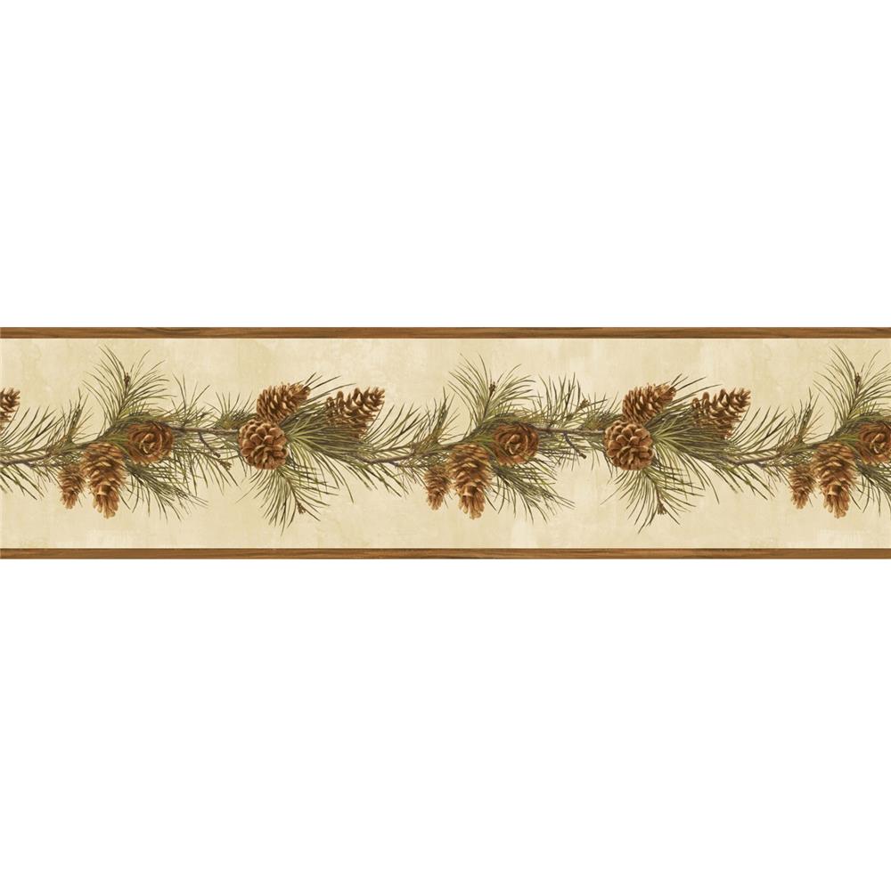 Chesapeake by Brewster HTM48401B Outdoors Bubba Red Pine Boughs Trail Border Wallpaper in White