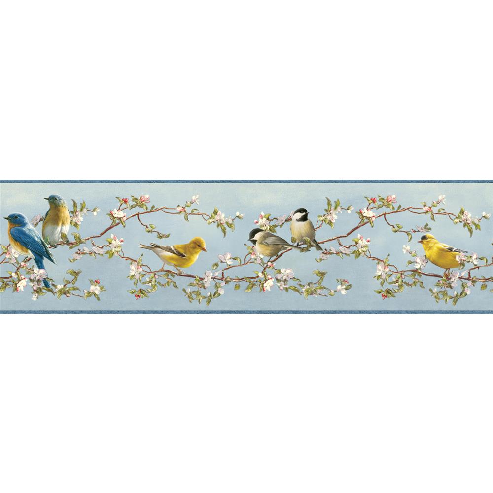 Chesapeake by Brewster HTM48511B Outdoors Louise Blue Songbird Portrait Border Wallpaper in Blue