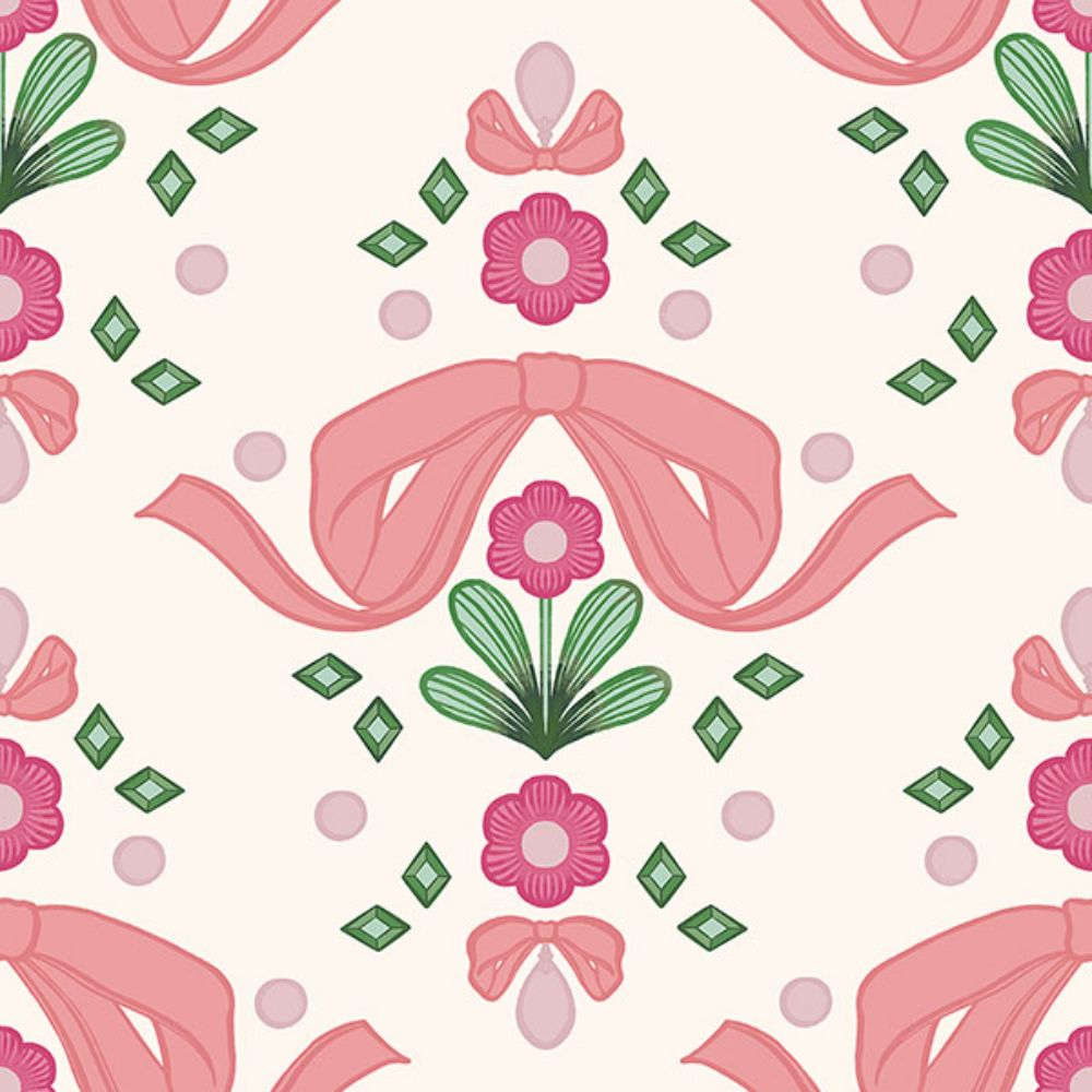 Lele Sadoughi by Brewster LSS4955 Bow Damask Pink Peel & Stick Wallpaper