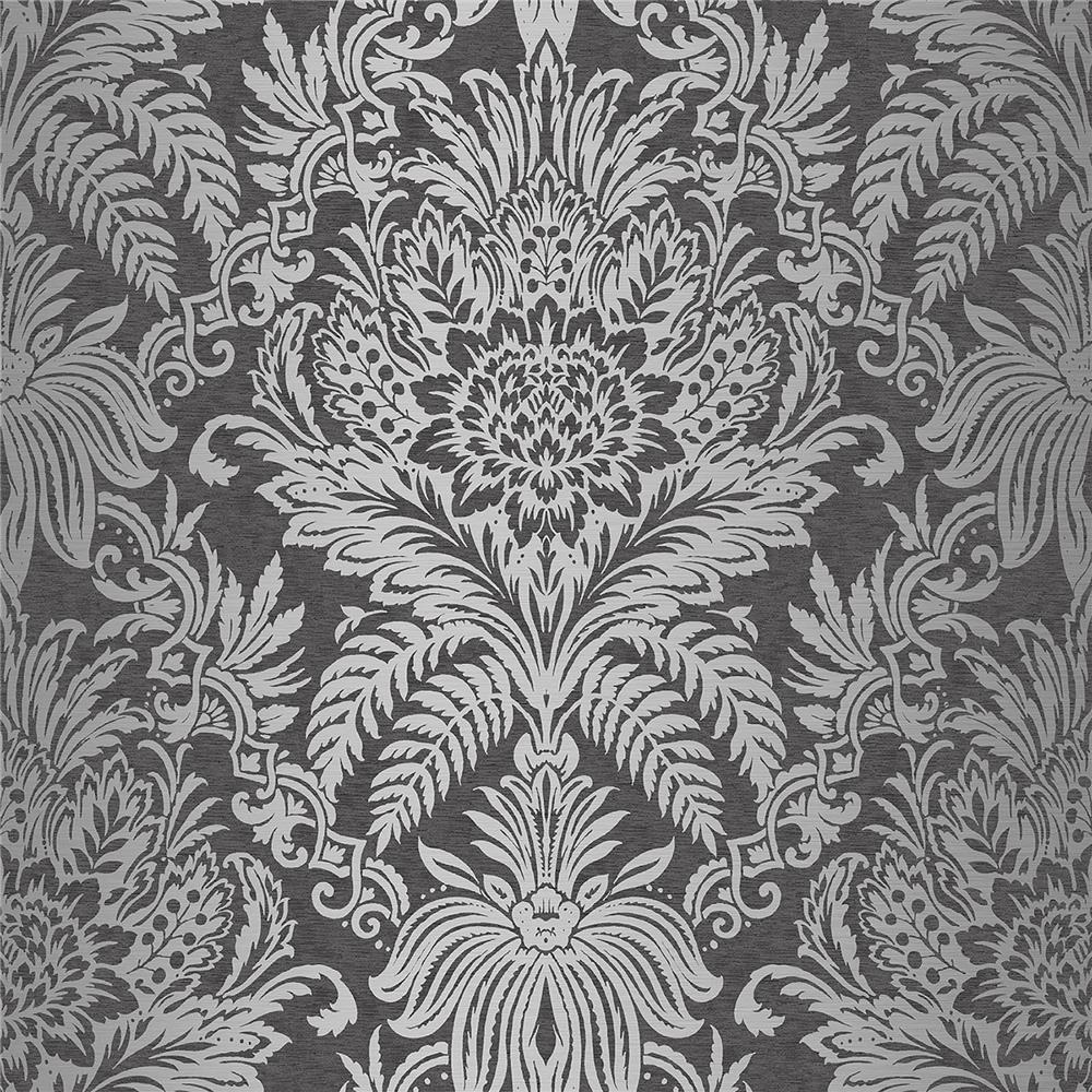 Crown by Brewster M1065 CWV Signature Charcoal Damask Wallpaper