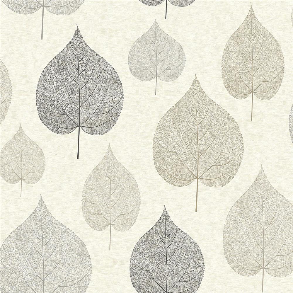 Crown by Brewster M1070 CWV Quest Charcoal Leaf Wallpaper
