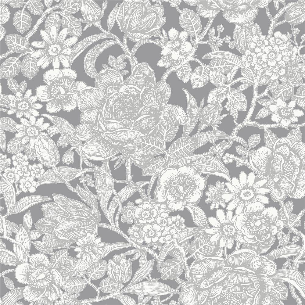 Crown by Brewster M1188 CWV Hedgerow Grey Floral Trails Wallpaper