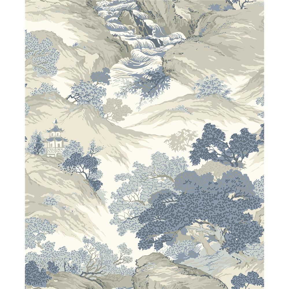 Crown by Brewster M1190 CWV Ordos Blue Eastern Toile Wallpaper