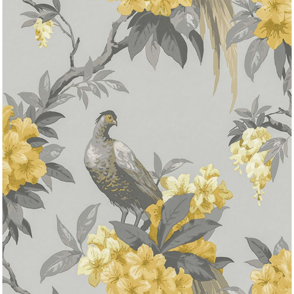 Brewster M1662 Golden Pheasant Grey Floral Wallpaper