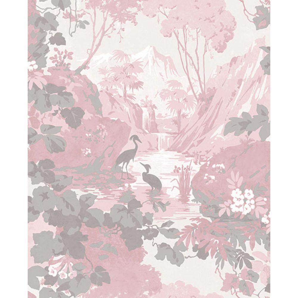 Brewster M1676 Eden Pink Crane Lagoon Wallpaper